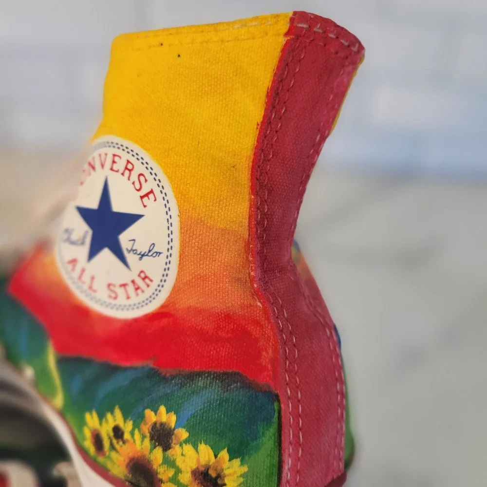 Converse Chuck Taylor All Star High Top Hand Painted Sunflower Bee Womens 9